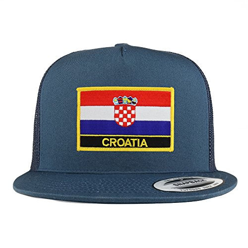 Trendy Apparel Shop Croatia Flag 5 Panel Flatbill Trucker Mesh Snapback Cap