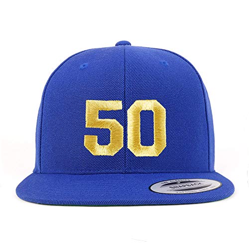 Trendy Apparel Shop Number 50 Gold Thread Flat Bill Snapback Baseball Cap