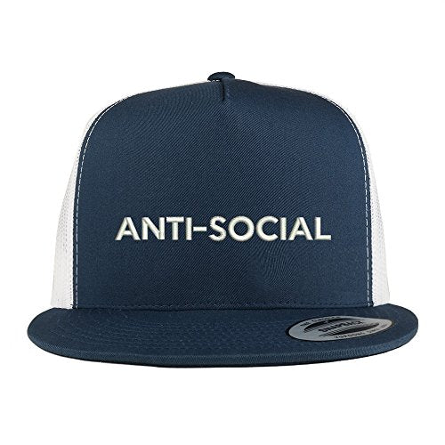 Trendy Apparel Shop Anti Social Embroidered 5 Panel Flat Bill 2-Tone Trucker Mesh Cap