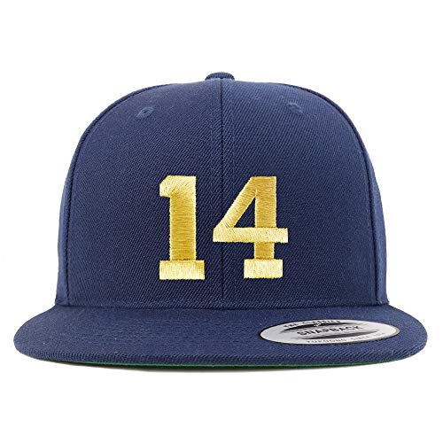 Trendy Apparel Shop Number 14 Gold Thread Flat Bill Snapback Baseball Cap