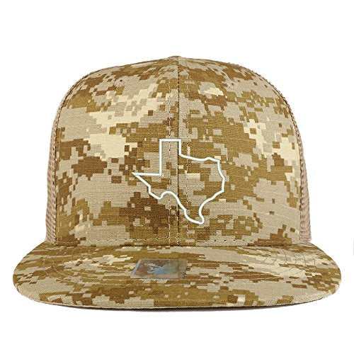 Trendy Apparel Shop Texas State Outline Embroidered Cotton Camo Flat Bill Mesh Trucker Cap