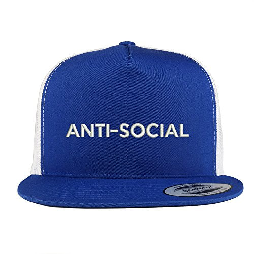 Trendy Apparel Shop Anti Social Embroidered 5 Panel Flat Bill 2-Tone Trucker Mesh Cap