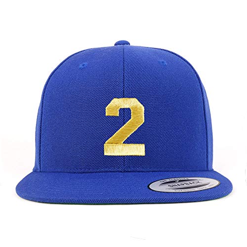 Trendy Apparel Shop Number 2 Gold Thread Flat Bill Snapback Baseball Cap