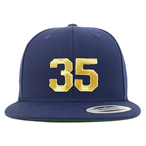 Trendy Apparel Shop Number 35 Gold Thread Flat Bill Snapback Baseball Cap