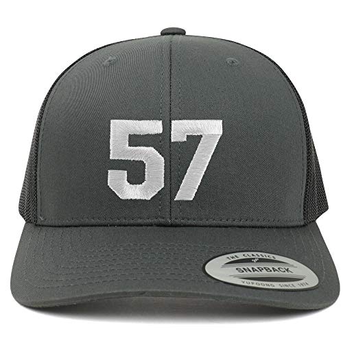 Trendy Apparel Shop Number 57 White Thread Embroidered Retro Trucker Mesh Cap