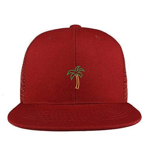 Trendy Apparel Shop Palm Tree Embroidered Cotton Flat Bill Mesh Back Trucker Cap