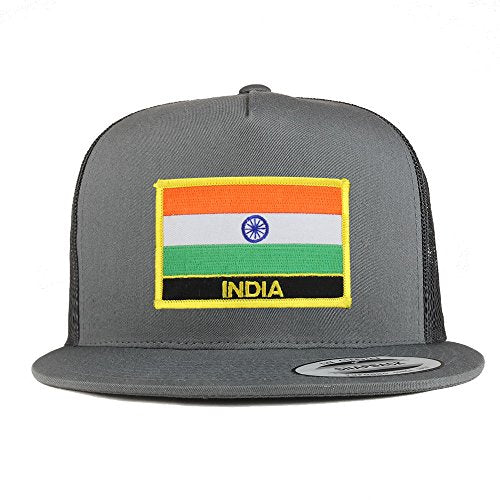 Trendy Apparel Shop India Flag 5 Panel Flatbill Trucker Mesh Snapback Cap