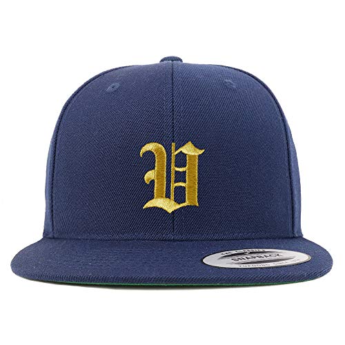 Trendy Apparel Shop Old English Gold V Embroidered Snapback Flatbill Baseball Cap