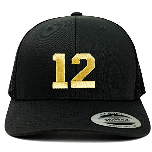 Trendy Apparel Shop Number 12 Gold Thread Embroidered Retro Trucker Mesh Cap