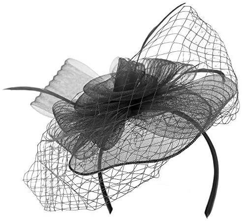 Trendy Apparel Shop Women's Mesh Bow Flower Shape Feather Headband Fascinator