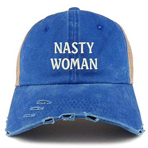 Trendy Apparel Shop Nasty Woman Washed Front Mesh Back Frayed Bill Cap