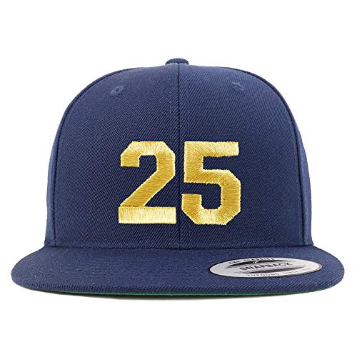 Trendy Apparel Shop Number 25 Gold Thread Flat Bill Snapback Baseball Cap