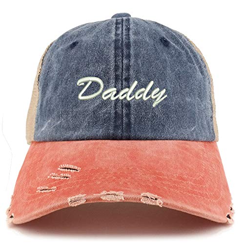 Trendy Apparel Shop Daddy Script Font Washed Front Mesh Back Frayed Bill Cap