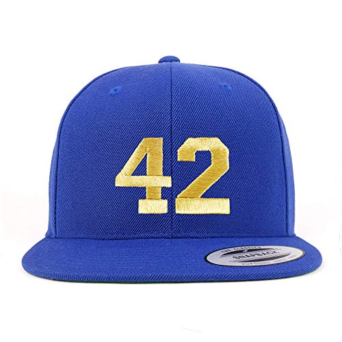 Trendy Apparel Shop Number 42 Gold Thread Flat Bill Snapback Baseball Cap