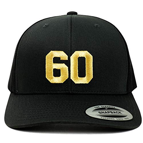 Trendy Apparel Shop Number 60 Gold Thread Embroidered Retro Trucker Mesh Cap