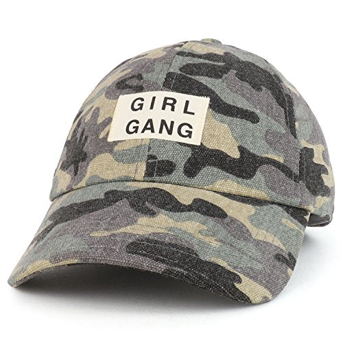 Trendy Apparel Shop Girl Gang Verbiage Center Camouflage Cotton Baseball Cap - Green