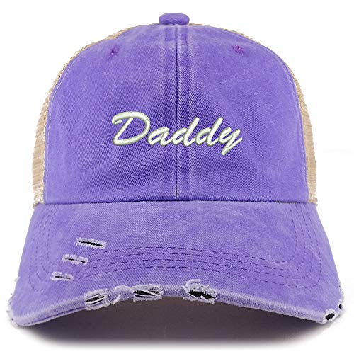 Trendy Apparel Shop Daddy Script Font Washed Front Mesh Back Frayed Bill Cap