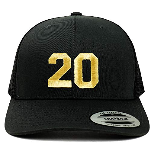 Trendy Apparel Shop Number 20 Gold Thread Embroidered Retro Trucker Mesh Cap