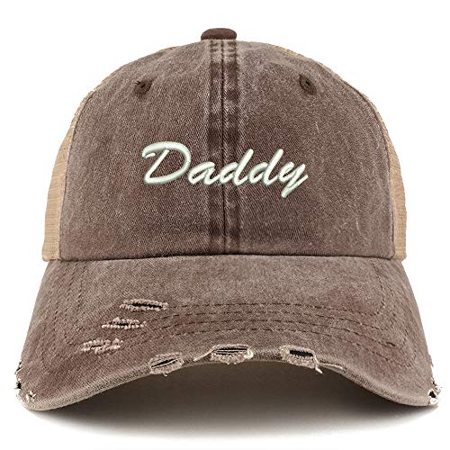 Trendy Apparel Shop Daddy Script Font Washed Front Mesh Back Frayed Bill Cap