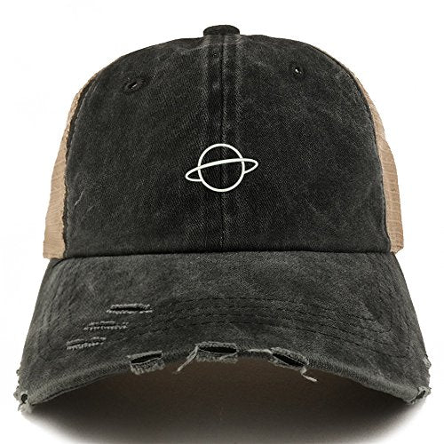 Trendy Apparel Shop Planet Embroidered Frayed Bill Trucker Mesh Back Cap