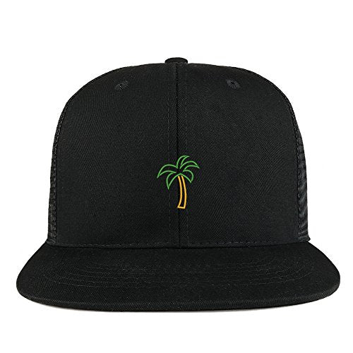 Trendy Apparel Shop Palm Tree Embroidered Cotton Flat Bill Mesh Back Trucker Cap