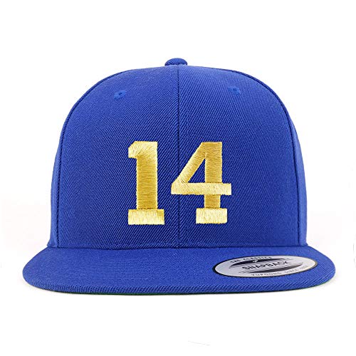 Trendy Apparel Shop Number 14 Gold Thread Flat Bill Snapback Baseball Cap