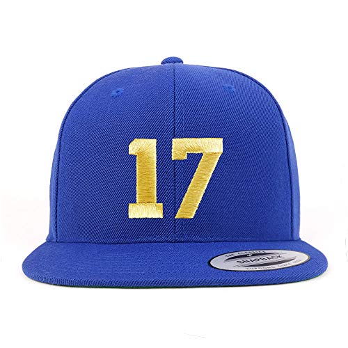 Trendy Apparel Shop Number 17 Gold Thread Flat Bill Snapback Baseball Cap