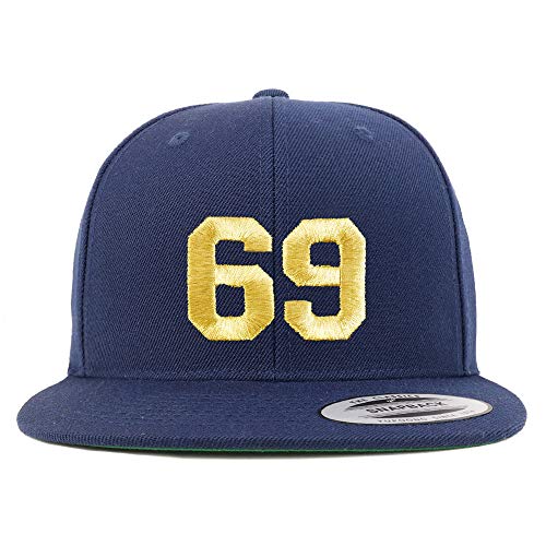 Trendy Apparel Shop Number 69 Gold Thread Flat Bill Snapback Baseball Cap