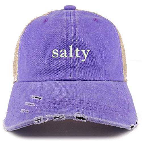 Trendy Apparel Shop Salty Embroidered Washed Front Mesh Back Frayed Bill Cap