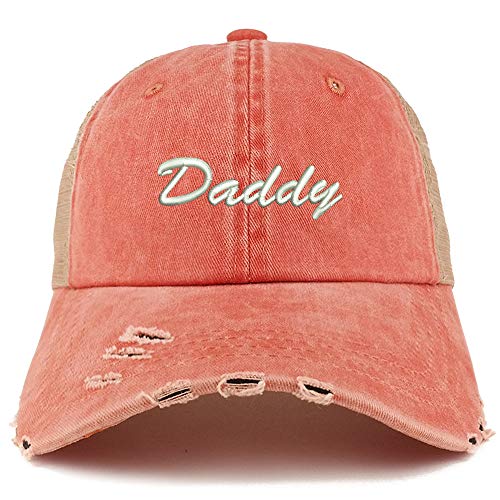 Trendy Apparel Shop Daddy Script Font Washed Front Mesh Back Frayed Bill Cap