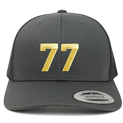 Trendy Apparel Shop Number 77 Gold Thread Embroidered Retro Trucker Mesh Cap