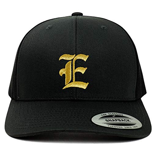 Trendy Apparel Shop Old English Gold E Embroidered Retro Trucker Mesh Baseball Cap