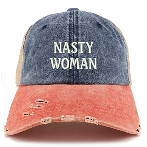 Trendy Apparel Shop Nasty Woman Washed Front Mesh Back Frayed Bill Cap