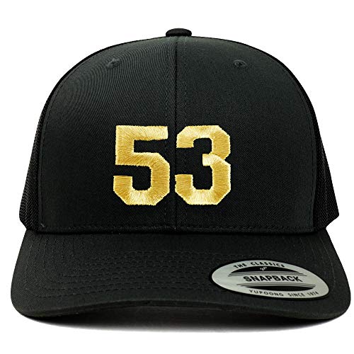 Trendy Apparel Shop Number 53 Gold Thread Embroidered Retro Trucker Mesh Cap