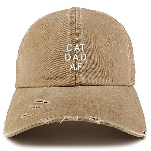 Trendy Apparel Shop Cat Dad AF Washed Front Mesh Back Frayed Bill Cap