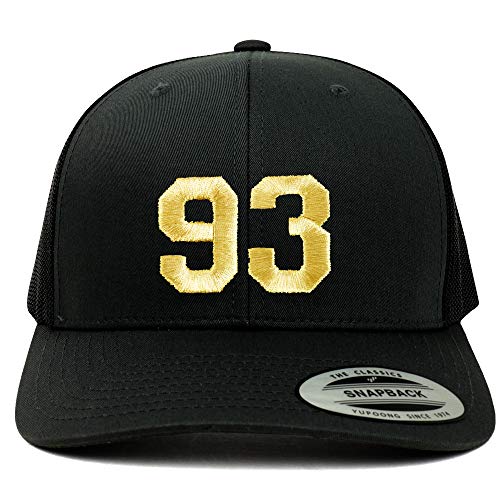 Trendy Apparel Shop Number 93 Gold Thread Embroidered Retro Trucker Mesh Cap