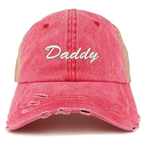 Trendy Apparel Shop Daddy Script Font Washed Front Mesh Back Frayed Bill Cap