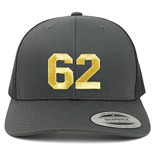 Trendy Apparel Shop Number 62 Gold Thread Embroidered Retro Trucker Mesh Cap