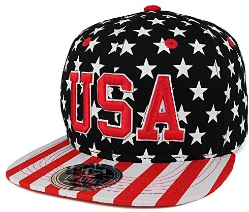 Trendy Apparel Shop USA 3D Embroidered Snapback Cap with Stars and Striped Printed Flat Bill