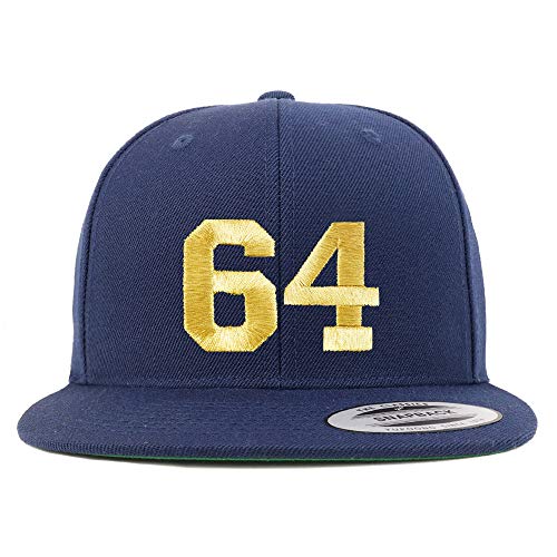 Trendy Apparel Shop Number 64 Gold Thread Flat Bill Snapback Baseball Cap