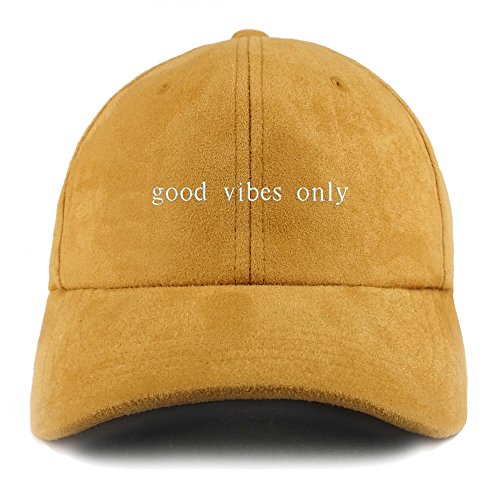 Trendy Apparel Shop Good Vibes Only Embroidered Faux Suede Leather Adjustable Cap