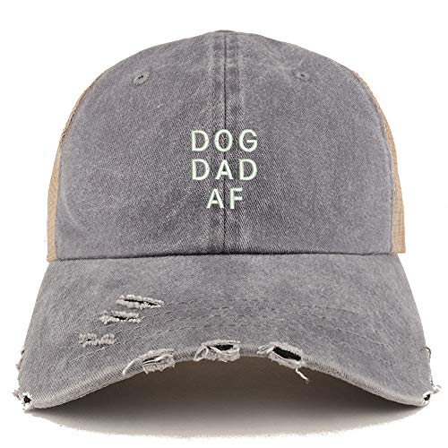 Trendy Apparel Shop Dog Dad AF Washed Front Mesh Back Frayed Bill Cap