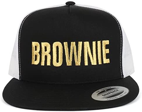 Trendy Apparel Shop Brownie Gold Embroidered 5 Panel Flat Bill 2-Tone Mesh Cap