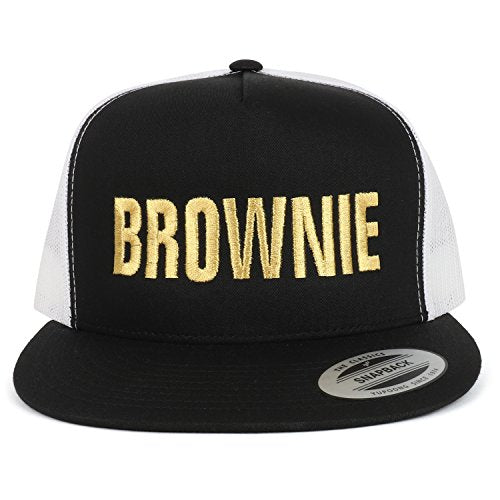 Trendy Apparel Shop Brownie Gold Embroidered 5 Panel Flat Bill 2-Tone Mesh Cap