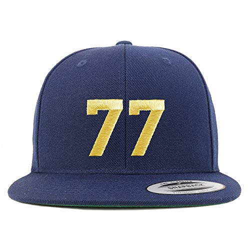 Trendy Apparel Shop Number 77 Gold Thread Flat Bill Snapback Baseball Cap