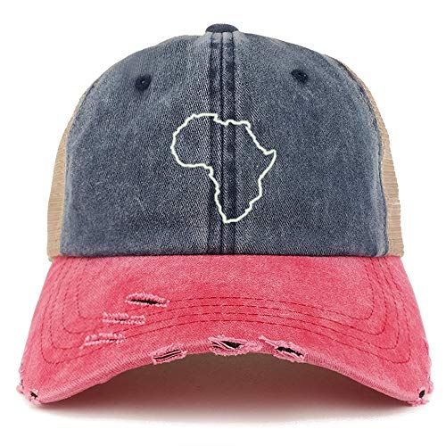 Trendy Apparel Shop Africa Map Outline Washed Front Mesh Back Frayed Bill Cap