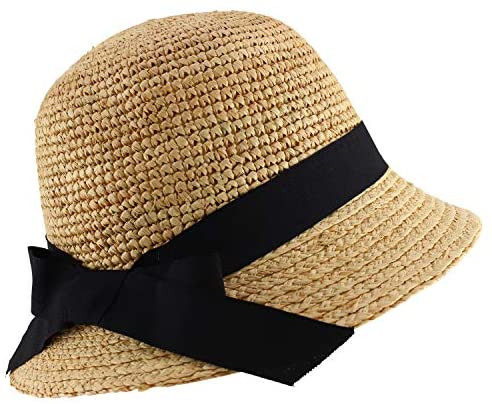 Trendy Apparel Shop Women's Raffia Straw Cloche Style Ribbon Band Sun  Bucket Hat - Natural