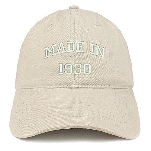 Trendy Apparel Shop Made in 1930 Text Embroidered 91st Birthday Brushed Cotton Cap