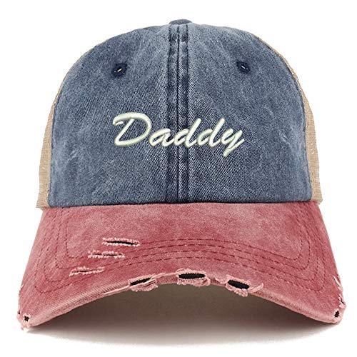 Trendy Apparel Shop Daddy Script Font Washed Front Mesh Back Frayed Bill Cap