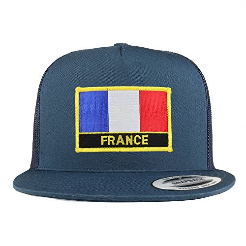 Trendy Apparel Shop France Flag 5 Panel Flatbill Trucker Mesh Snapback Cap